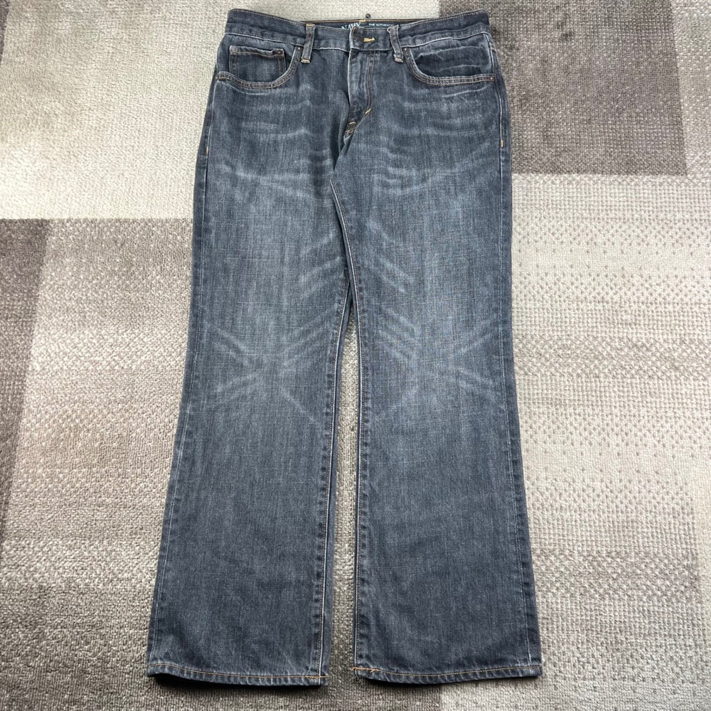 Y2K Old Navy Mens Boot Cut Jeans 32x30 Black Denim Whiskered Honeycomb